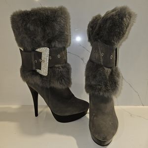 JUSTFAB grey furry boots